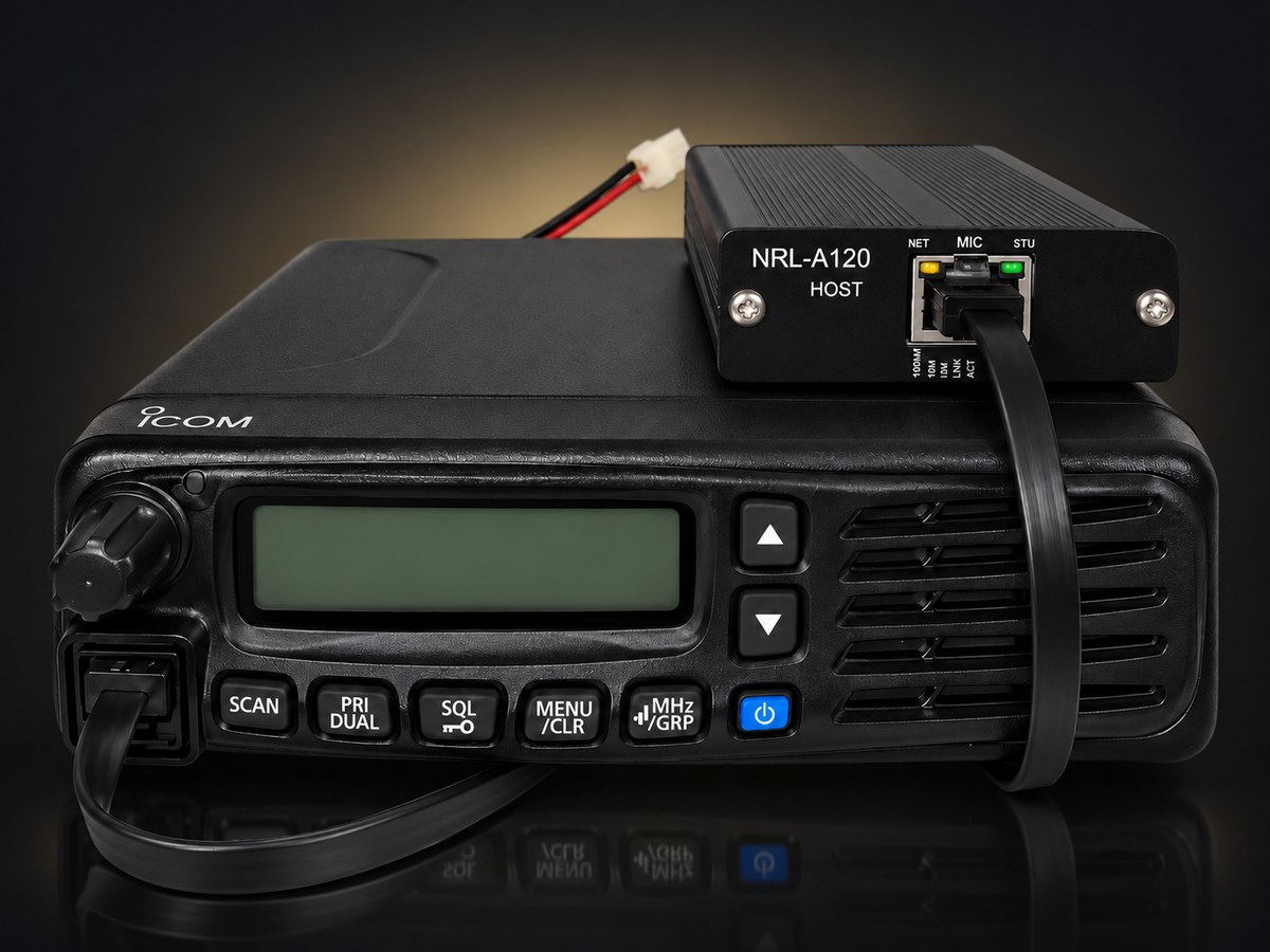 NRL-A120 Host mounted on an Icom IC-A120E airband radio
